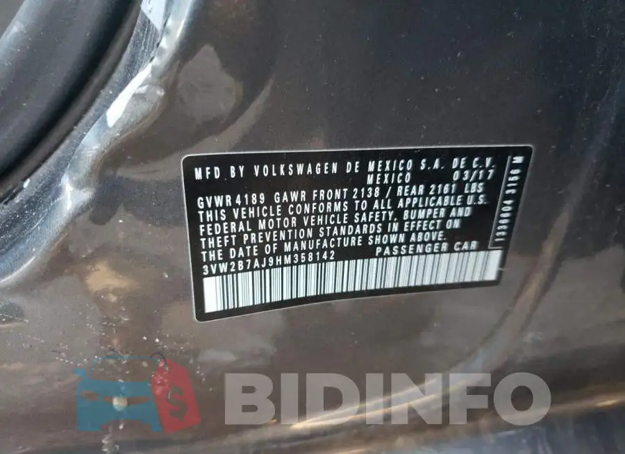 3VW2B7AJ9HM358142 Photo# 12