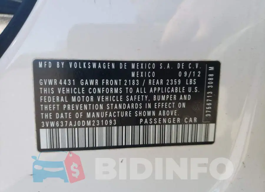 3VW637AJ0DM231093 Photo# 12