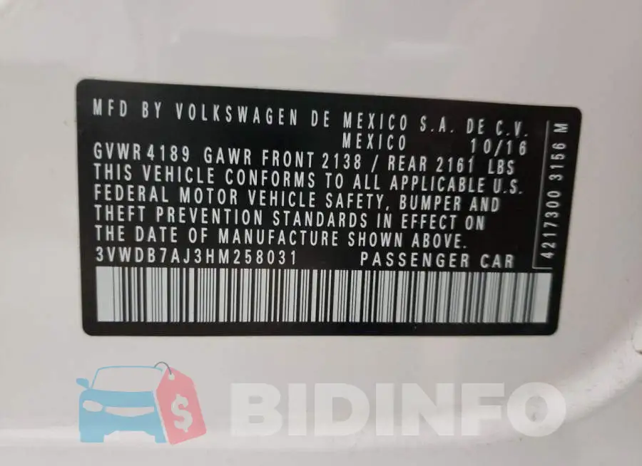 3VWDB7AJ3HM258031 Photo# 12