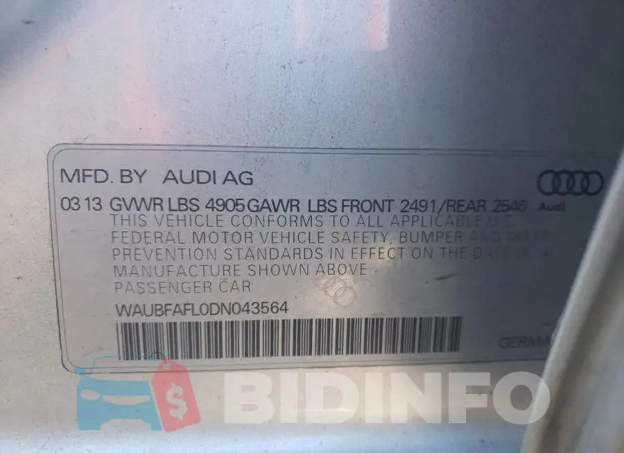 WAUBFAFL0DN043564 Photo# 10