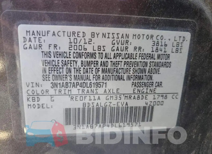 3N1AB7AP4DL619571 Photo# 12