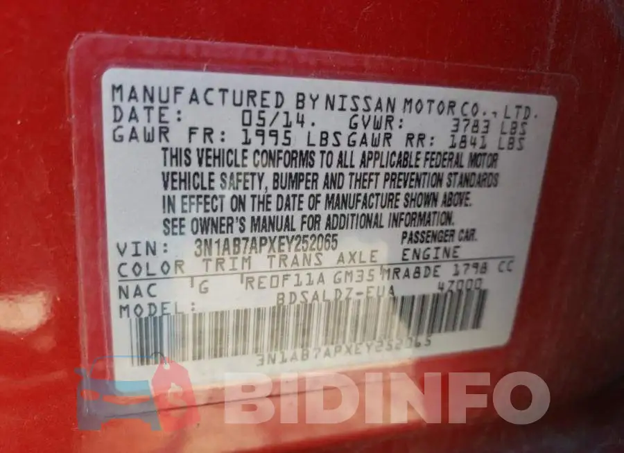 3N1AB7APXEY252065 Photo# 10