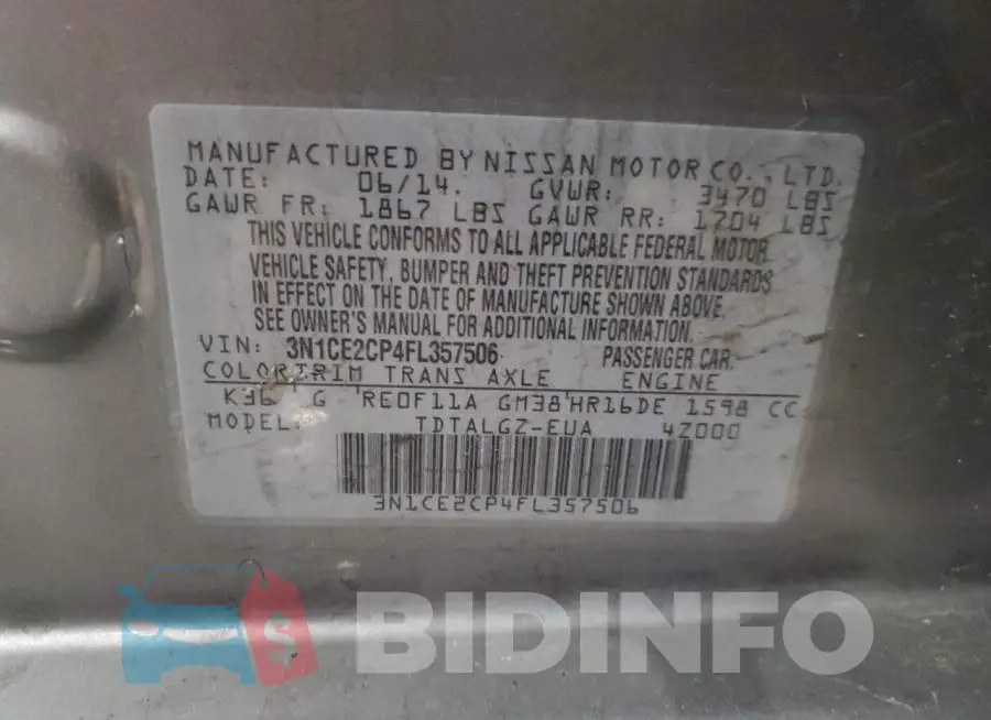 3N1CE2CP4FL357506 Photo# 13
