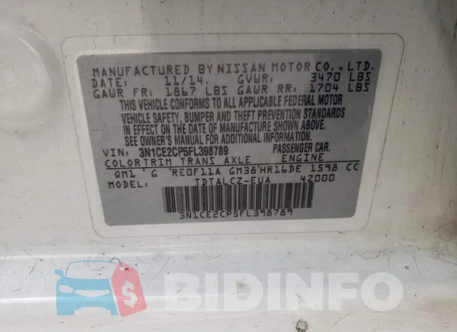 3N1CE2CP5FL398789 Photo# 12