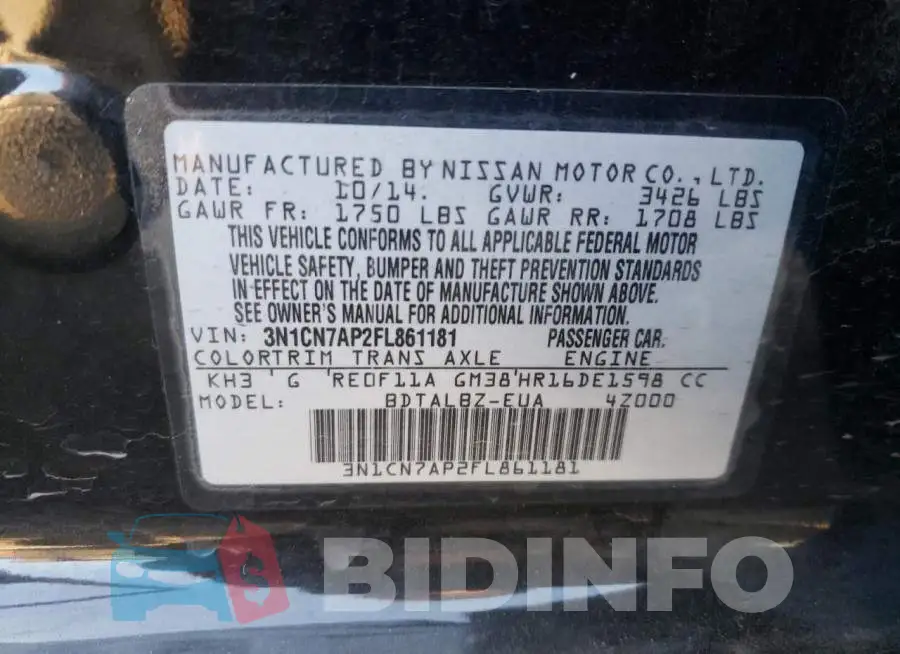 3N1CN7AP2FL861181 Photo# 13