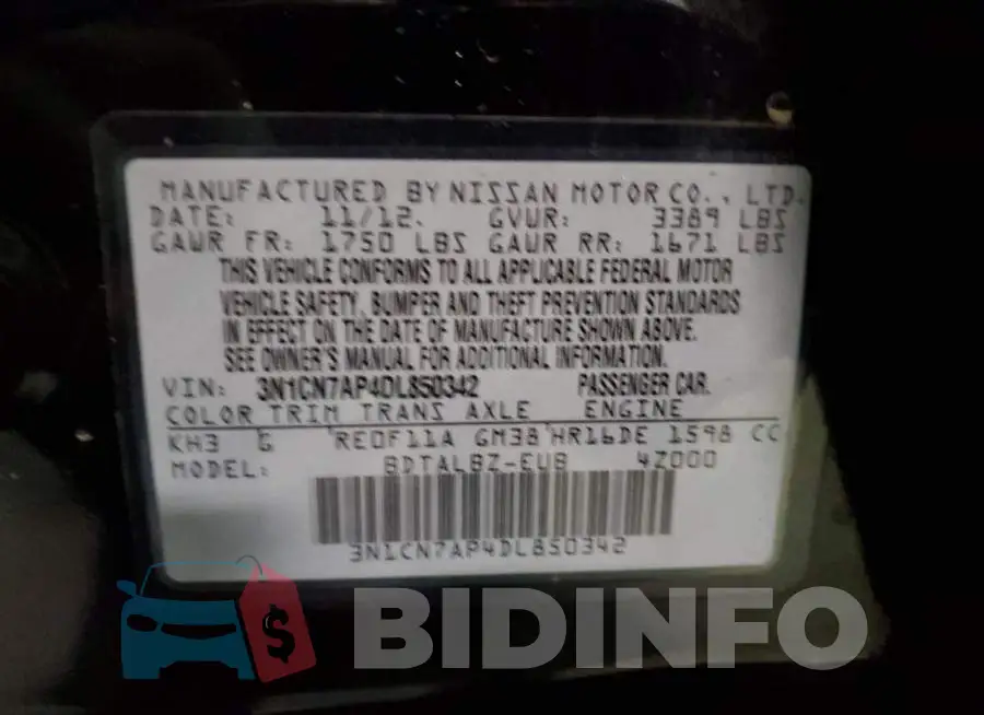 3N1CN7AP4DL850342 Photo# 12