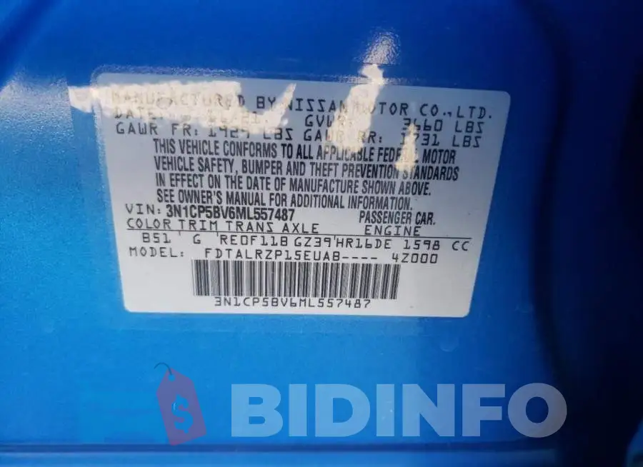 3N1CP5BV6ML557487 Photo# 13