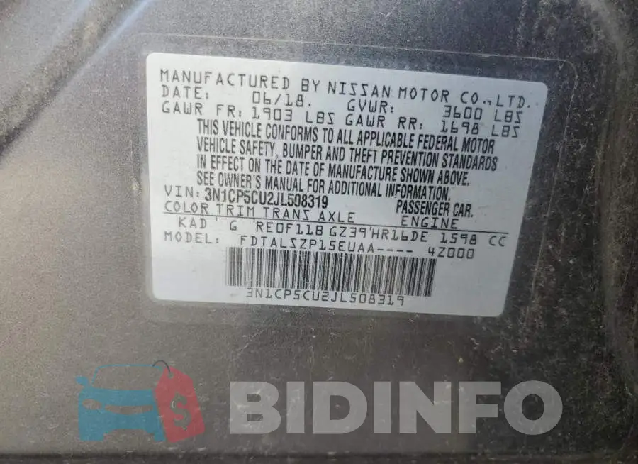 3N1CP5CU2JL508319 Photo# 10