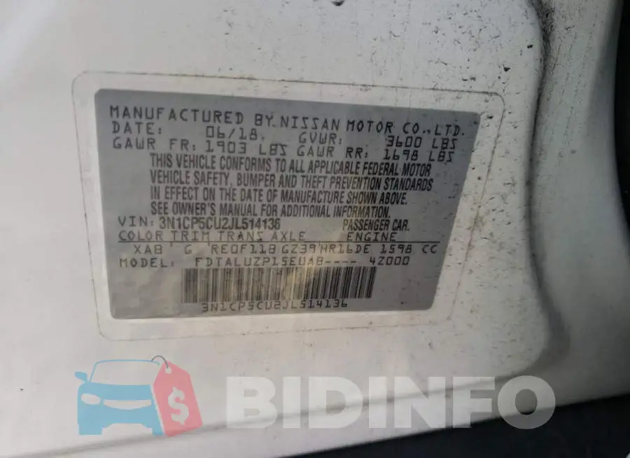 3N1CP5CU2JL514136 Photo# 12