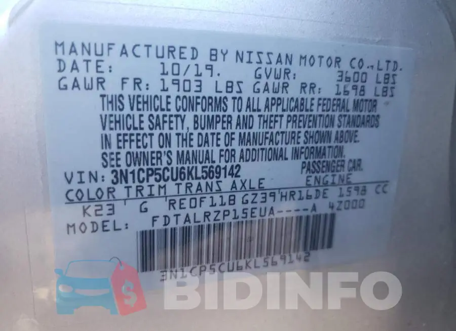 3N1CP5CU6KL569142 Photo# 10