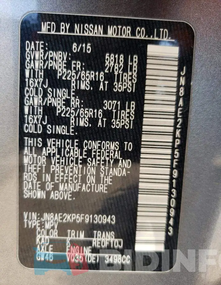 JN8AE2KP5F9130943 Photo# 14