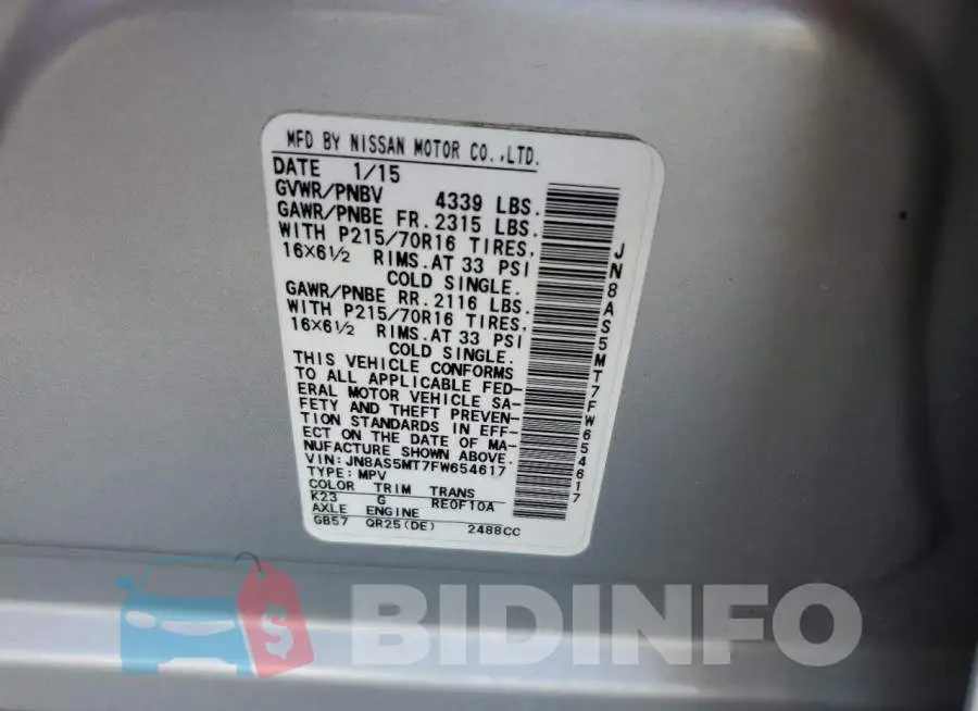 JN8AS5MT7FW654617 Photo# 10