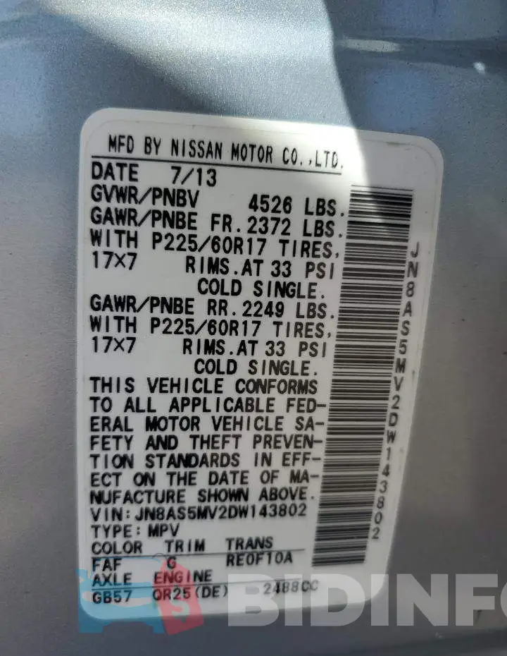 JN8AS5MV2DW143802 Photo# 10
