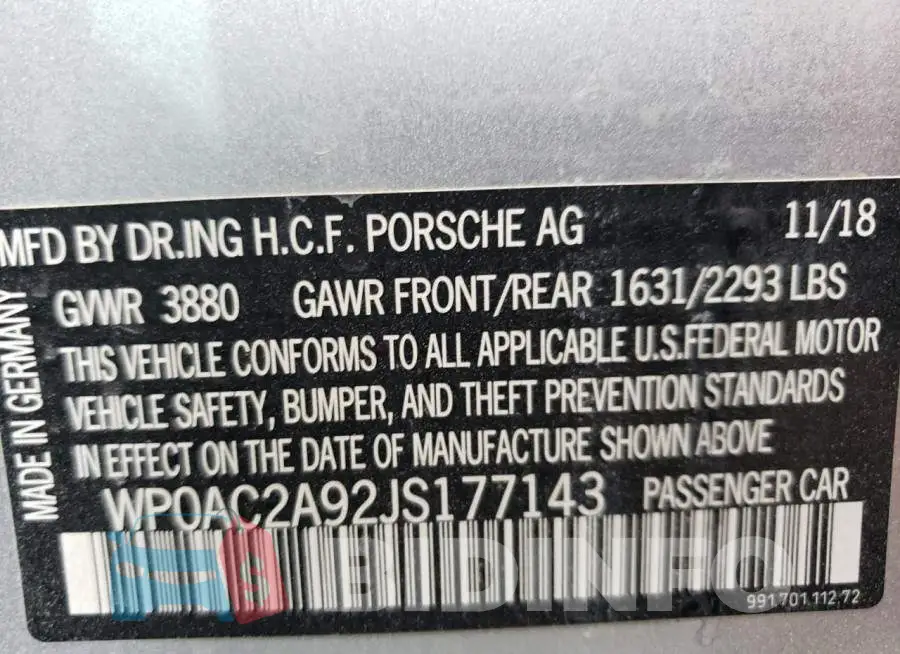 WP0AC2A92JS177143 Photo# 10