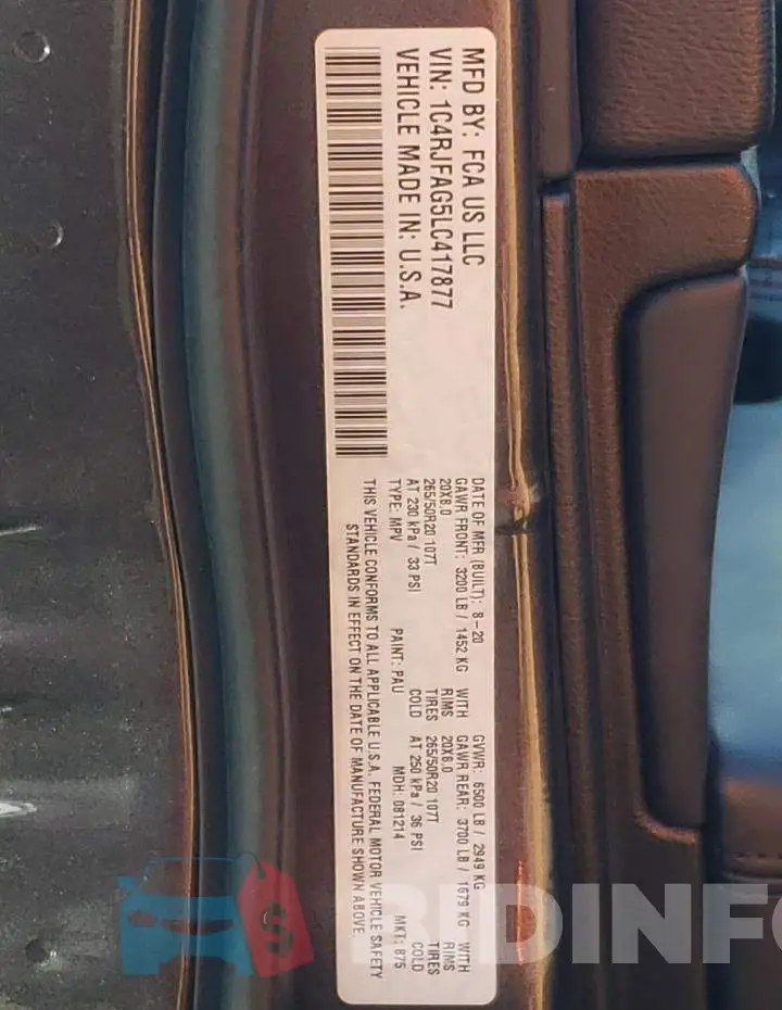 1C4RJFAG5LC417877 Photo# 10