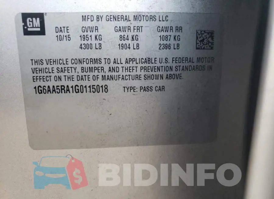 1G6AA5RA1G0115018 Photo# 10