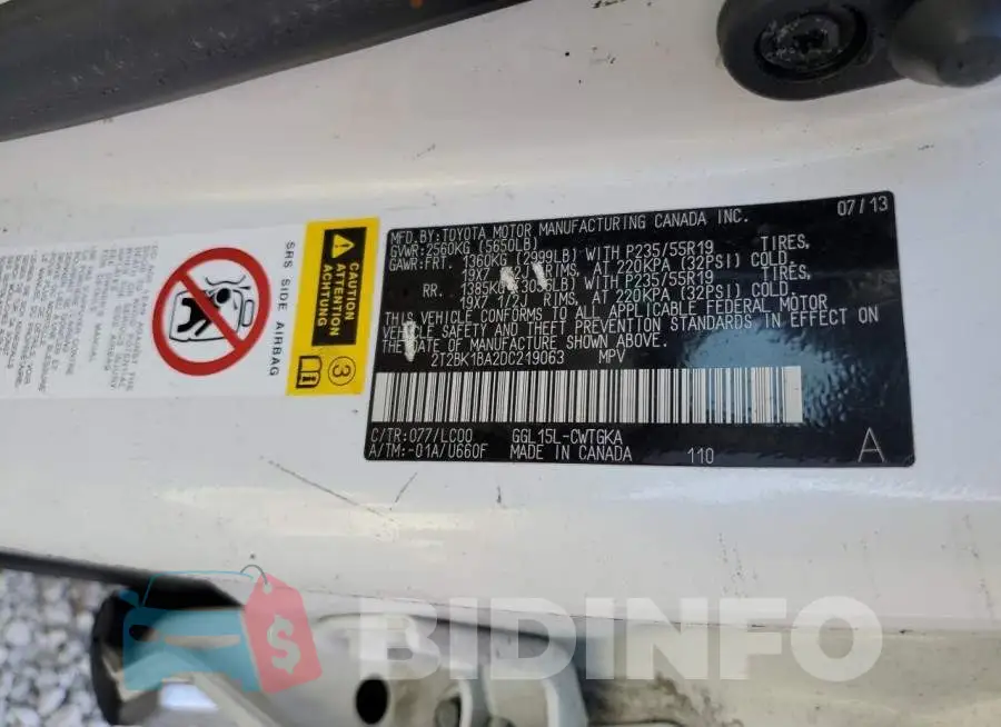 2T2BK1BA2DC219063 Photo# 10