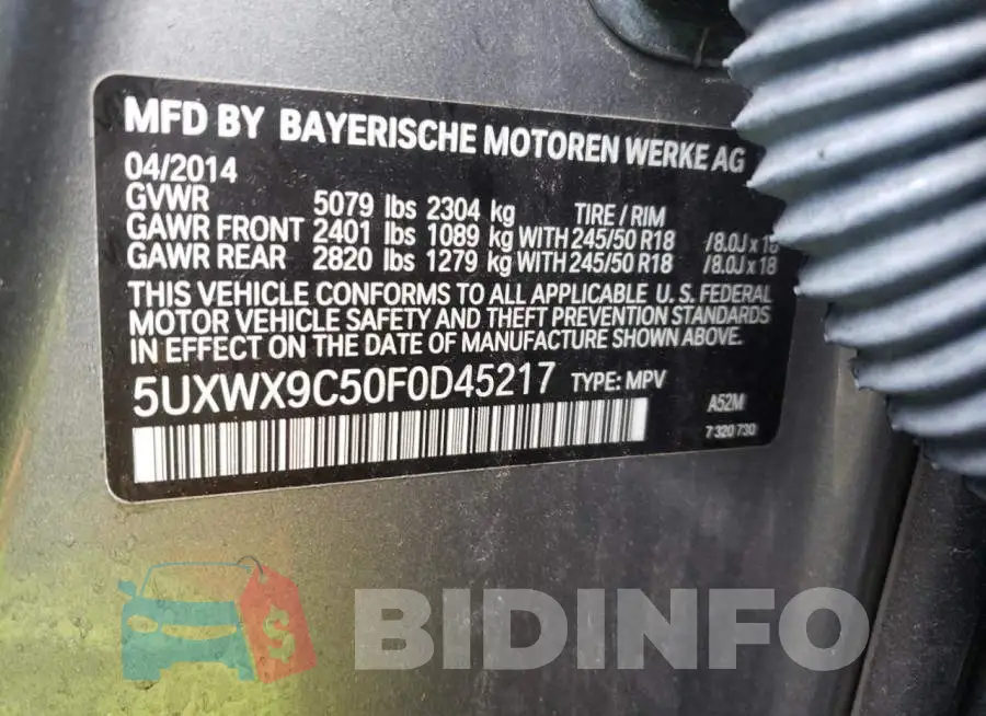 5UXWX9C50F0D45217 Photo# 10