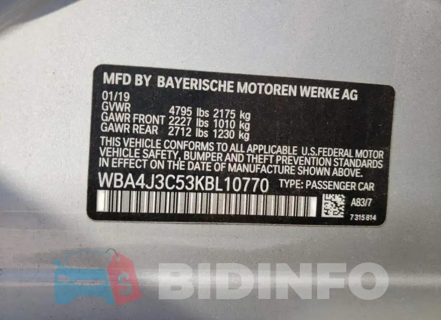 WBA4J3C53KBL10770 Photo# 10