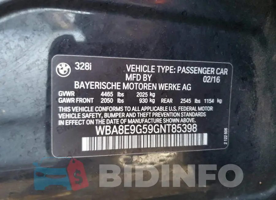 WBA8E9G59GNT85398 Photo# 12