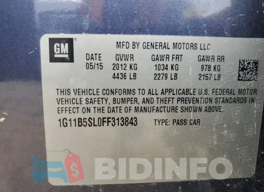 1G11B5SL0FF313843 Photo# 10