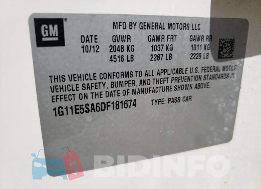 1G11E5SA6DF181674 Photo# 10