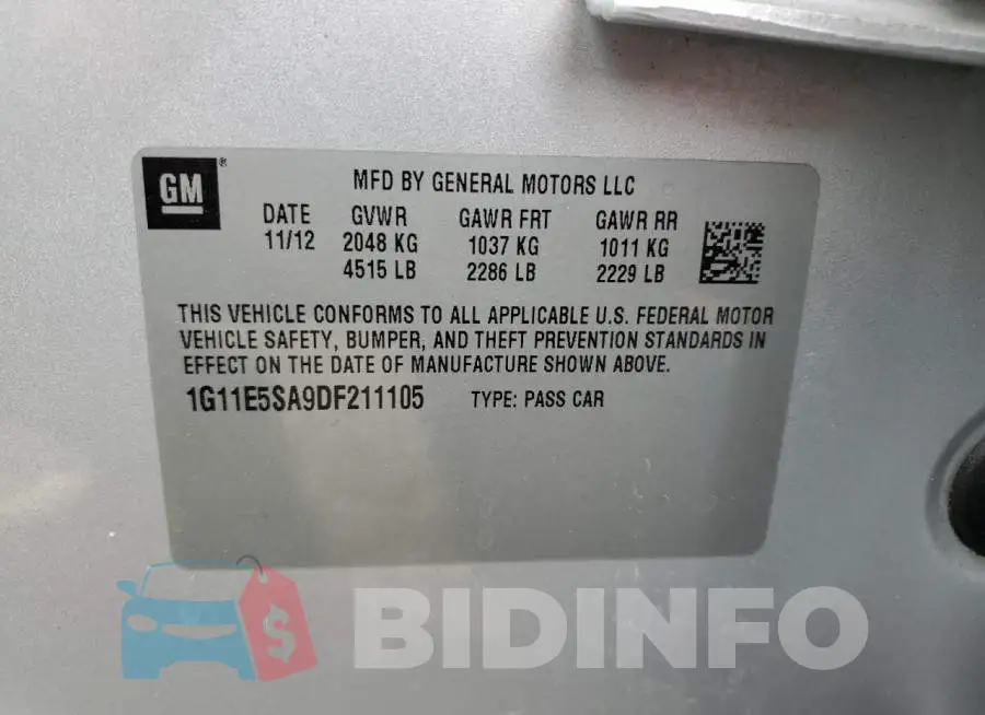 1G11E5SA9DF211105 Photo# 12