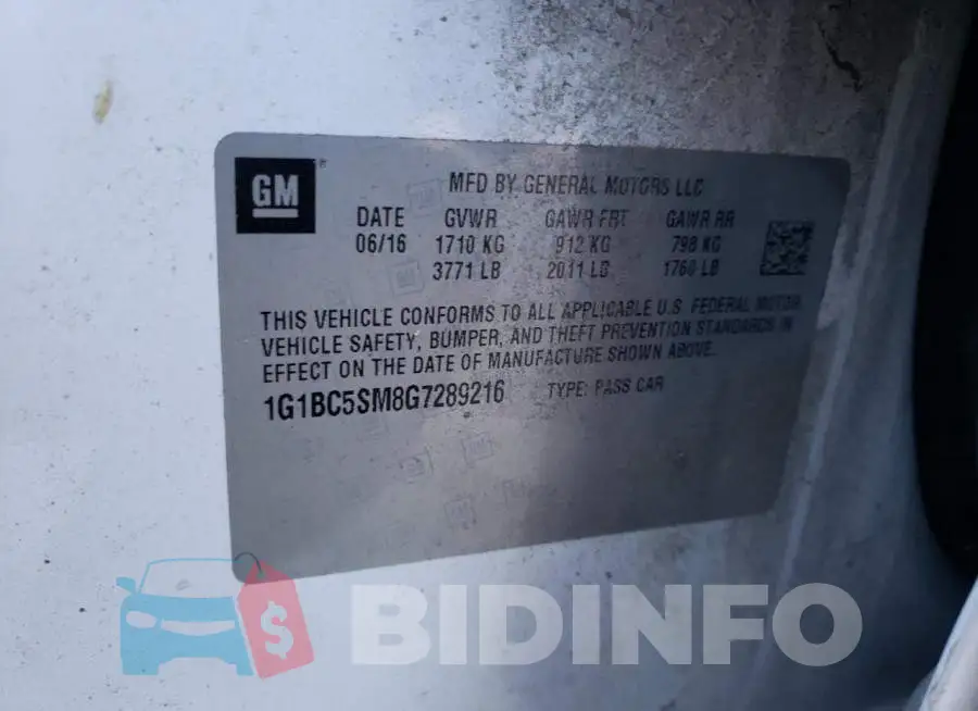 1G1BC5SM8G7289216 Photo# 10