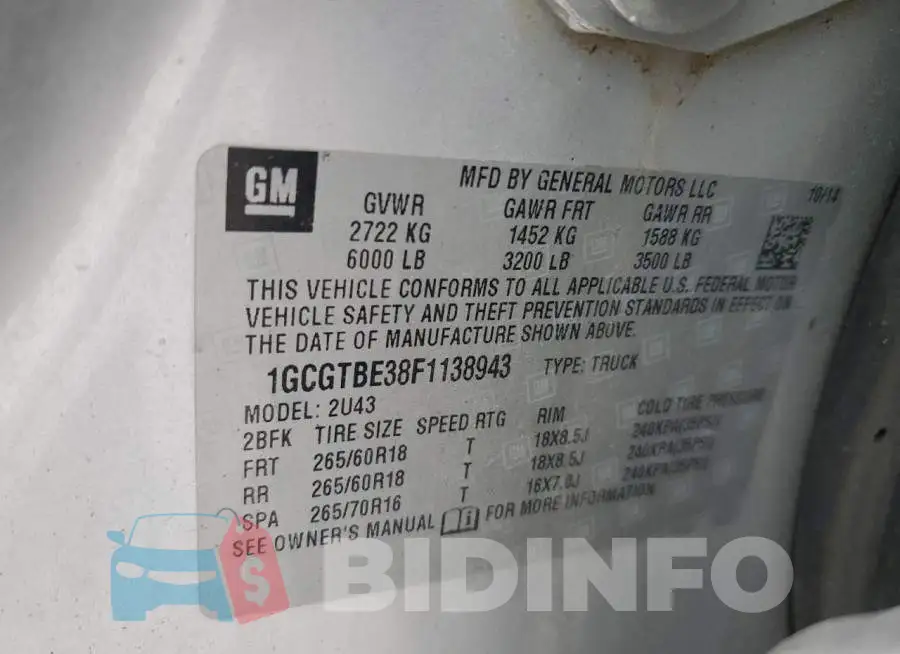 1GCGTBE38F1138943 Photo# 10
