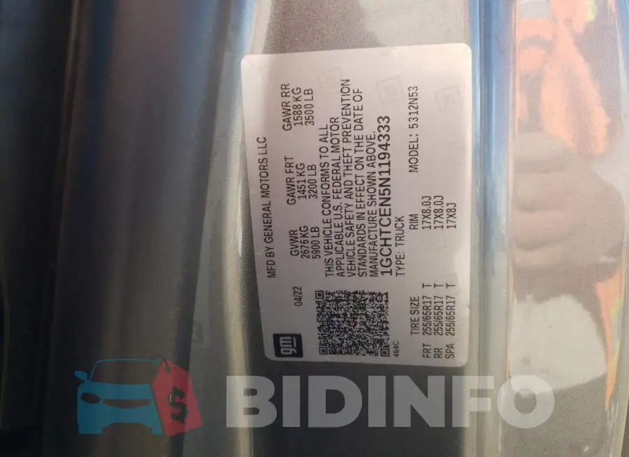 1GCHTCEN5N1194333 Photo# 12