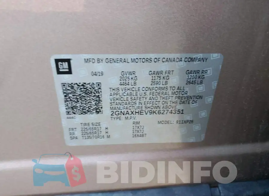 2GNAXHEV9K6274351 Photo# 13
