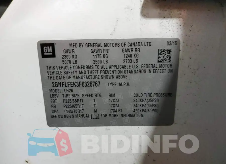 2GNFLFEK3F6326767 Photo# 10