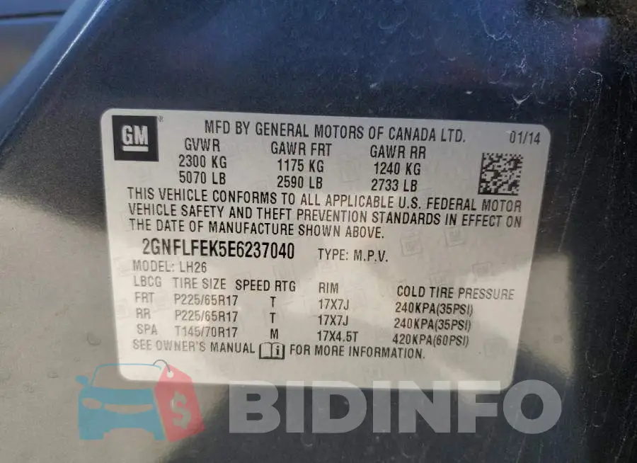2GNFLFEK5E6237040 Photo# 12