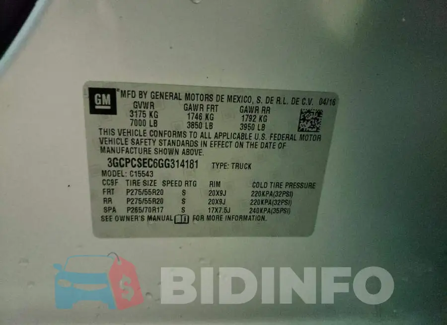 3GCPCSEC6GG314181 Photo# 13