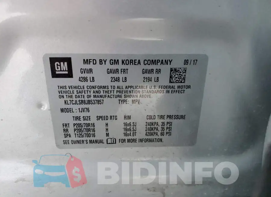 KL7CJLSB8JB537857 Photo# 13