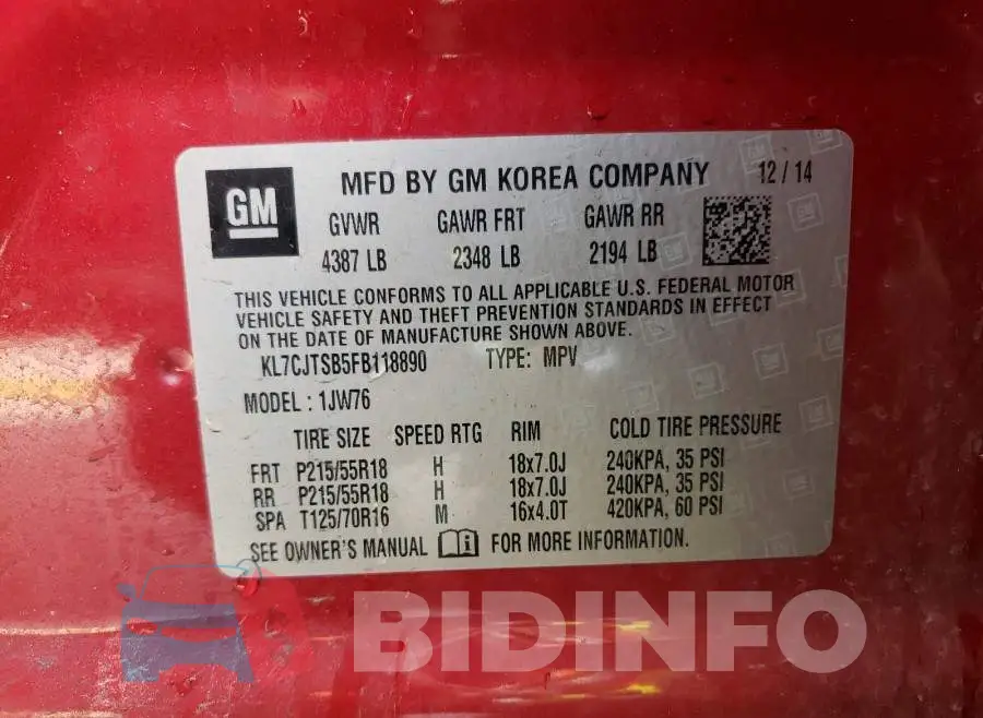 KL7CJTSB5FB118890 Photo# 10