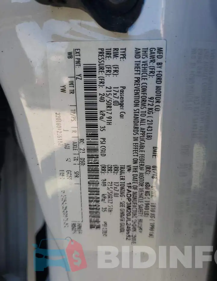 1FADP3M20JL249852 Photo# 10