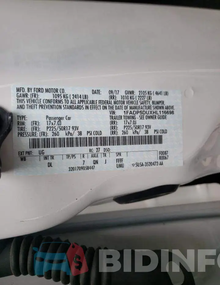 1FADP5DUXHL116698 Photo# 10