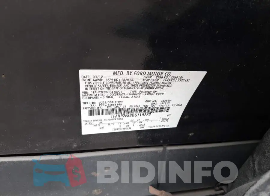 1FAHP2E88DG110273 Photo# 10