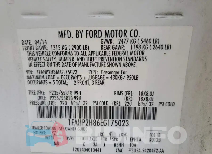 1FAHP2H86EG175023 Photo# 10