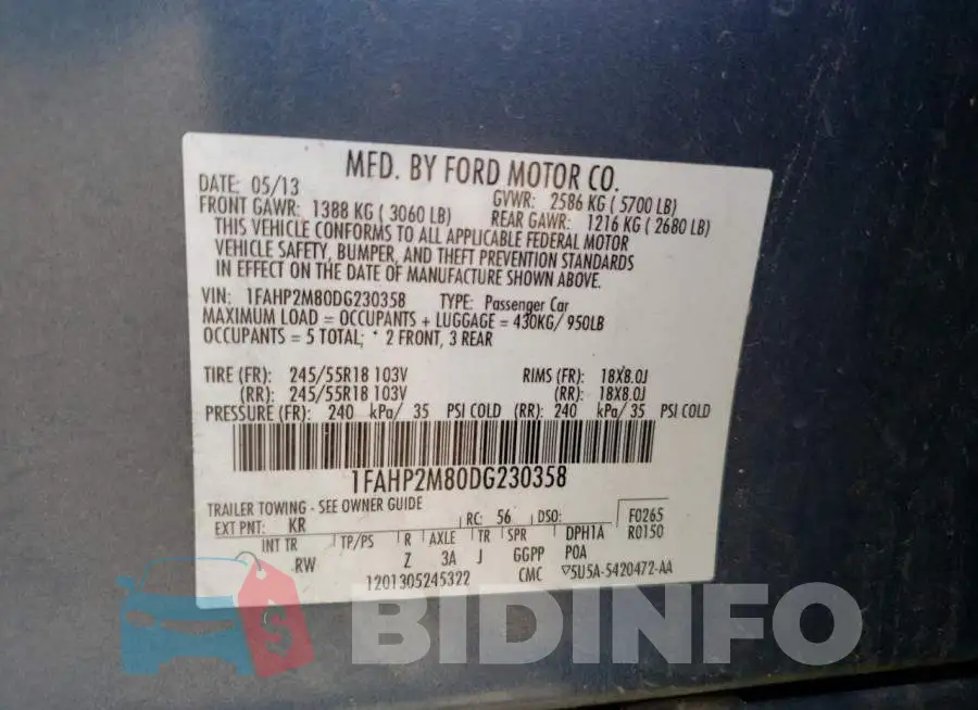 1FAHP2M80DG230358 Photo# 9