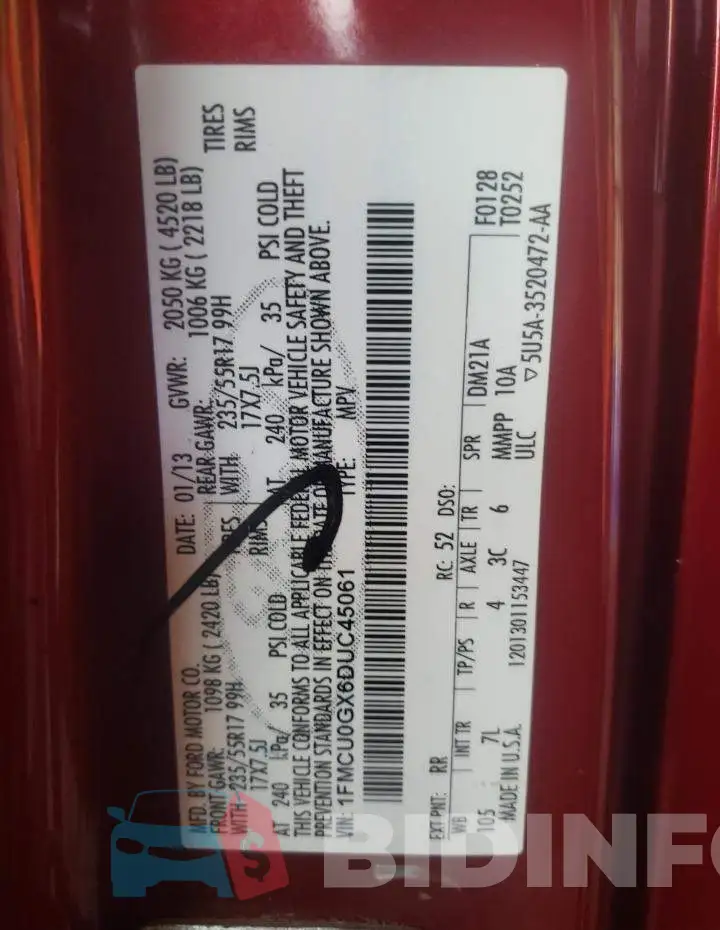 1FMCU0GX6DUC45061 Photo# 12