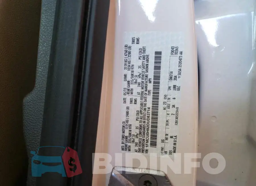 1FMCU0H92DUD83714 Photo# 10