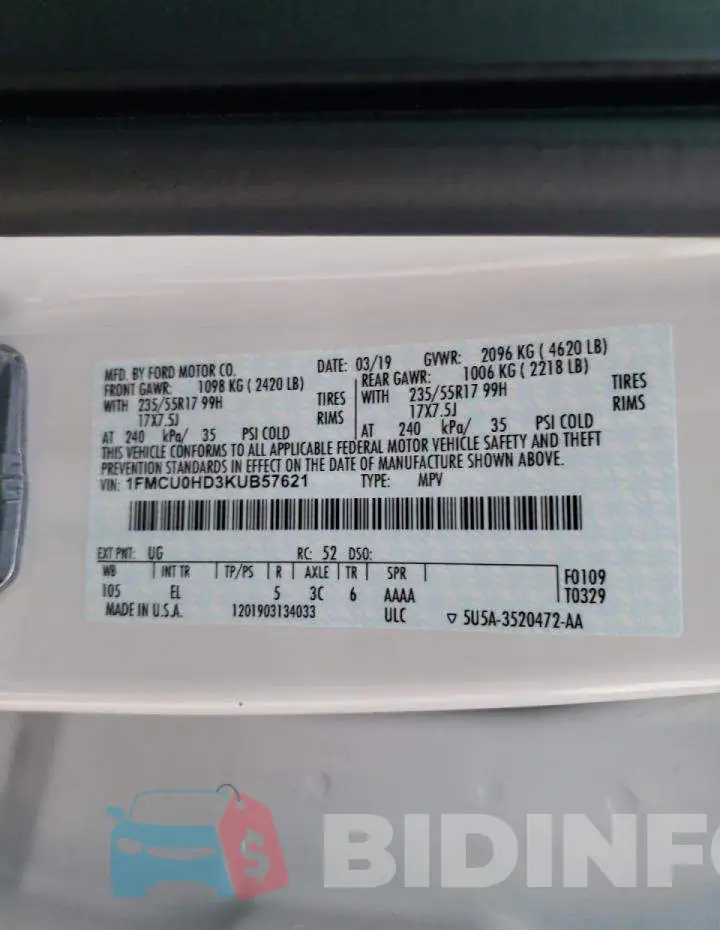 1FMCU0HD3KUB57621 Photo# 13