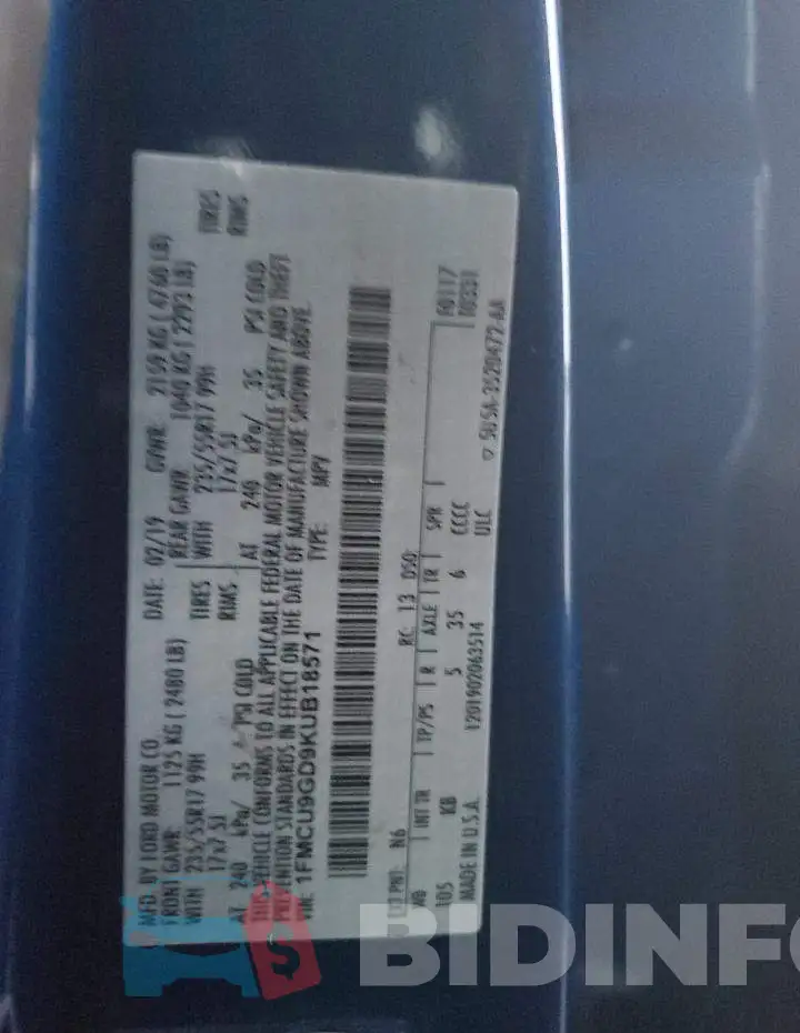 1FMCU9GD9KUB18571 Photo# 13