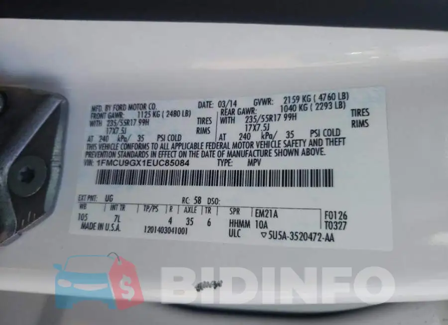 1FMCU9GX1EUC85084 Photo# 10