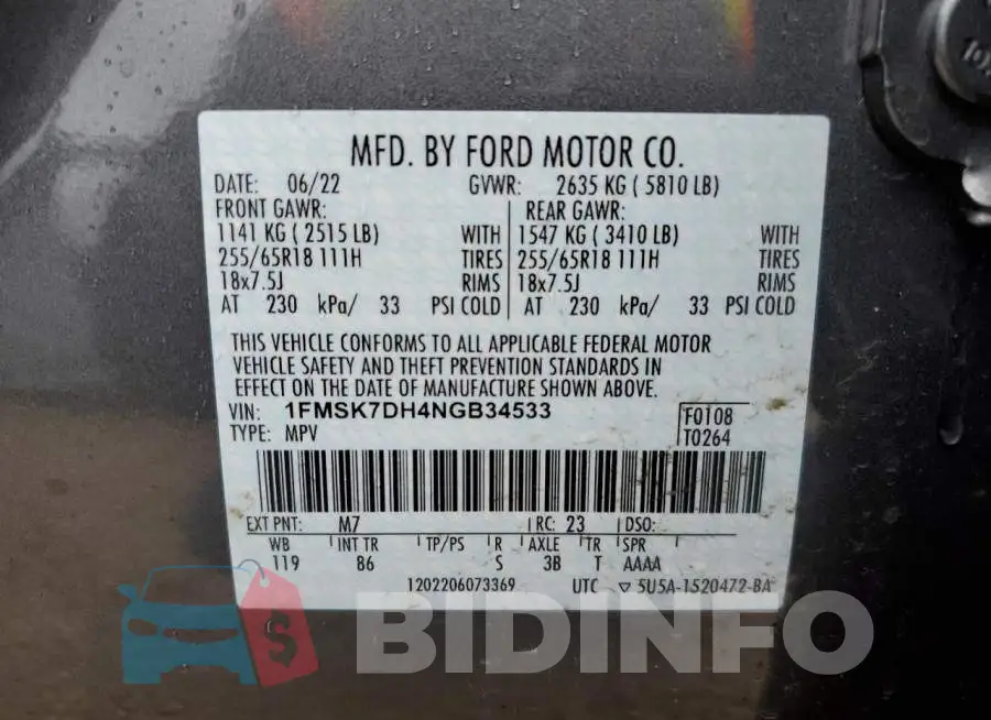 1FMSK7DH4NGB34533 Photo# 13