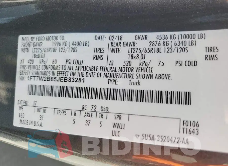 1FT7W2B65JEB83281 Photo# 10