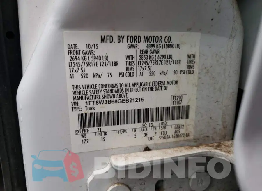 1FT8W3B68GEB21215 Photo# 12