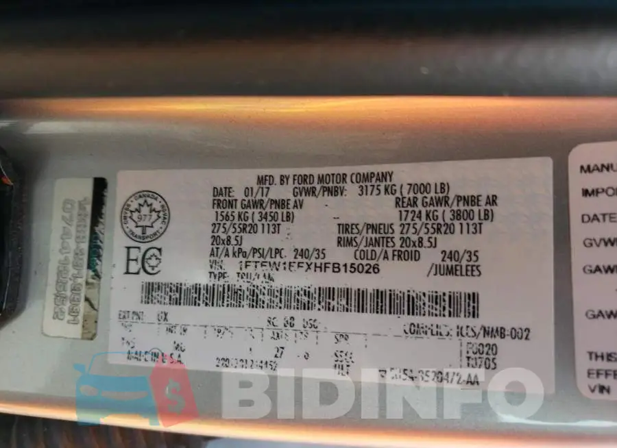 1FTEW1EFXHFB15026 Photo# 10